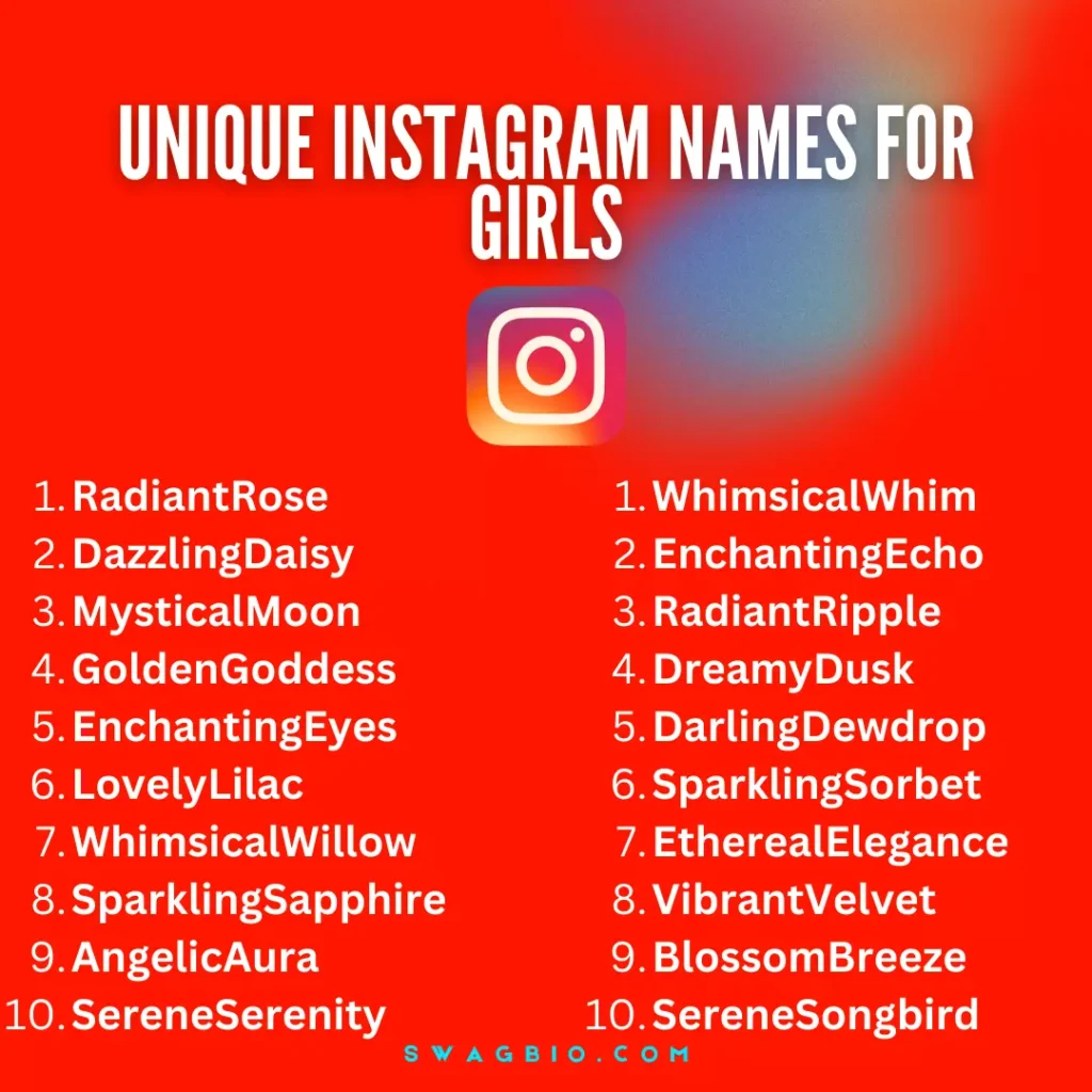 Top 200 Unique Instagram names for girls